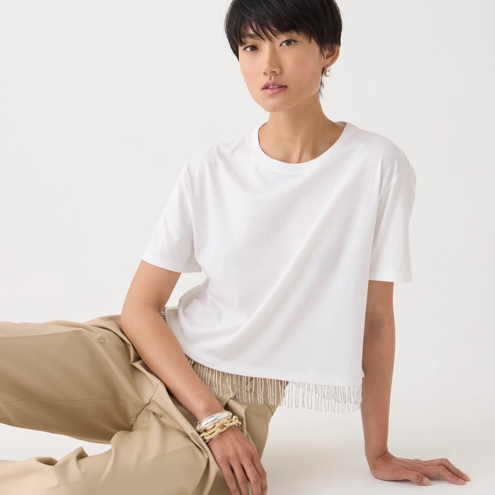 J. Crew Fringe-trim beaded cropped T-shirt